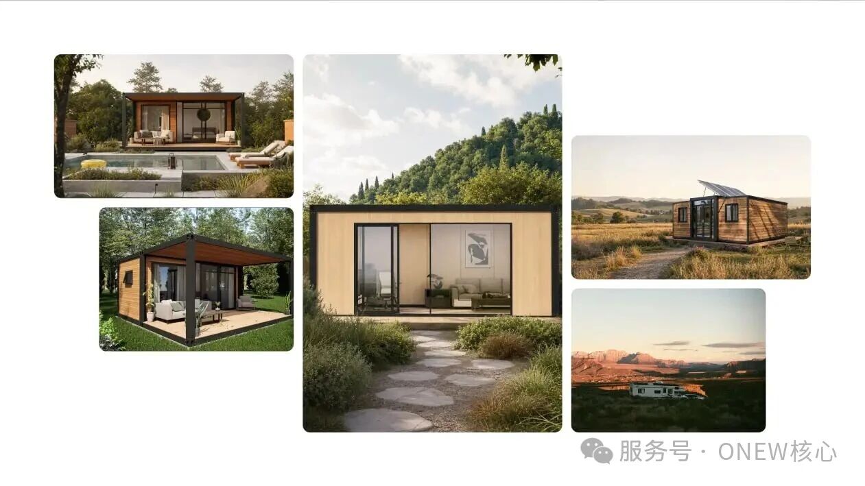 房屋与室内、景观一起呈现,页面保留了不同场景的完整画面。